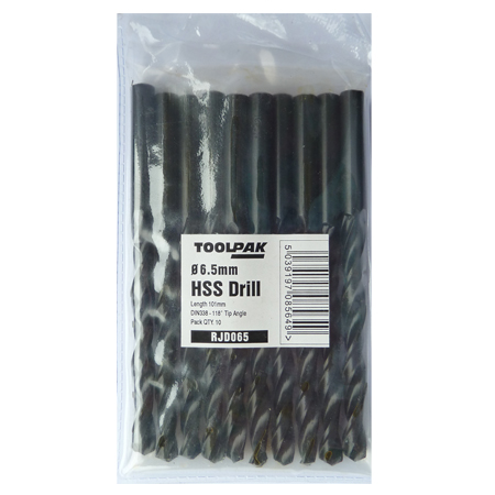 Jobber HSS Drill 6.5mm Roll Forged Toolpak Pack of 10